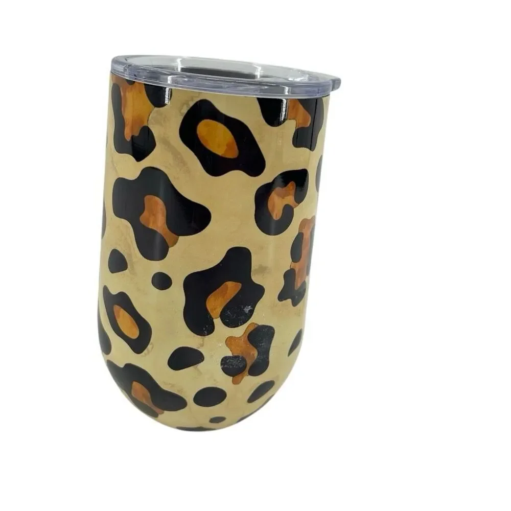 16 Oz Leopard Print Stainless Steel Insulated Tumbler Travel Cup Lid